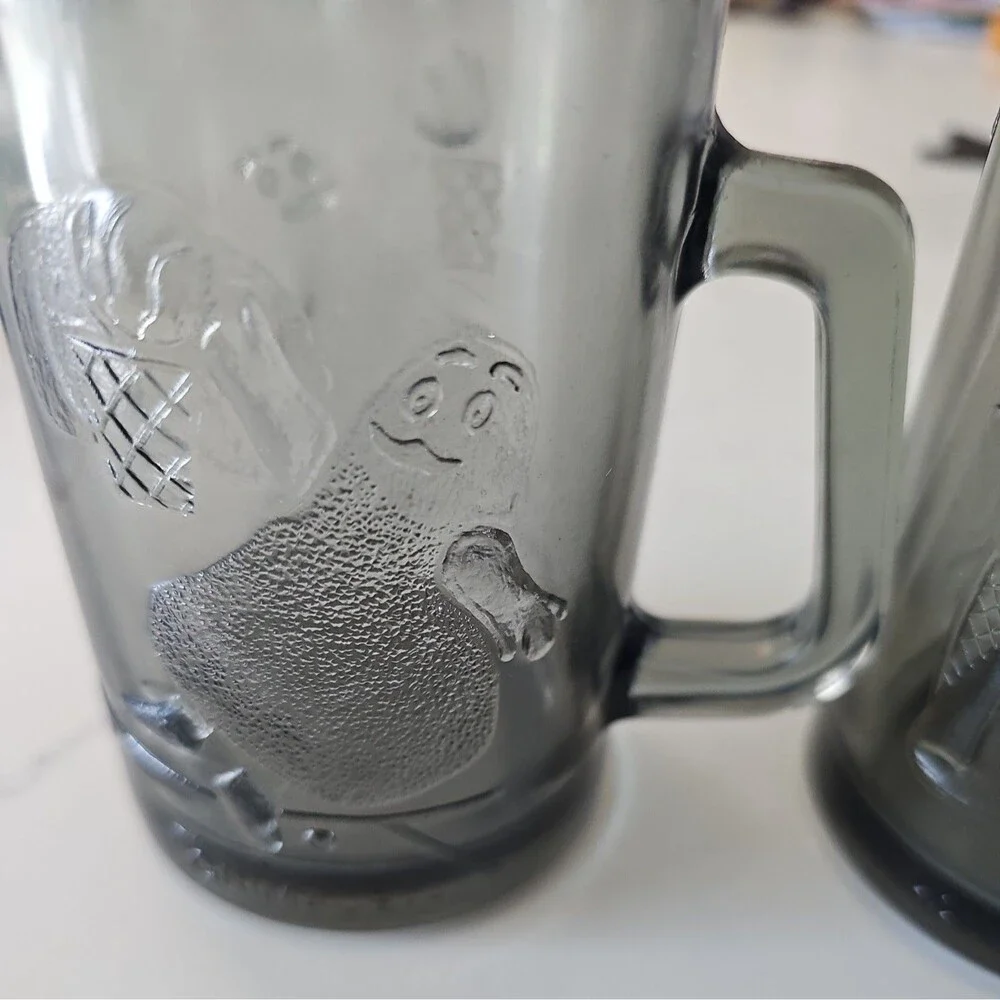 Set of 3 Vintage 1970's McDonalds Sports Smoked Glass Mugs